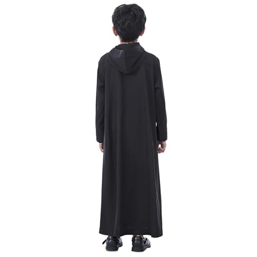 Xiaojmake Dubai Abaya Thobe Elegant Ramadan for Boys Zip Arabic Prayer Clothes with Pockets Islamic Muslim Outfits 3-15Y - color: Black, size: 3-4T