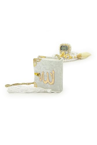 ihvan online Mini Velvet Quran Set with Islamic Finger Counter, Portable Digital Tasbeeh, Muslim Prayer Beads, Pearl Zikirmatic Beads, 3 Pieces Gift Set for Mevlüt (Cream Box) - color: Cream Box