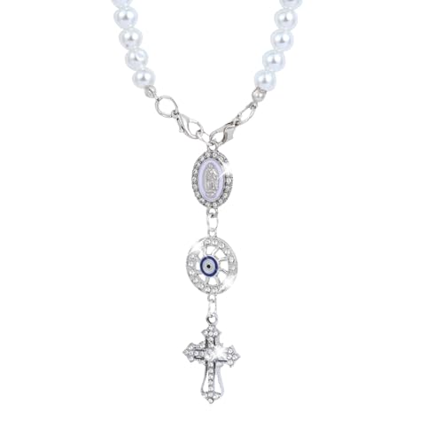 Cross Car Charm, Personalized Blessing Rear View Mirror Hanging Decors,car mirror hanging accessories for your car,Religious Gifts for Women (Silver diamond) - size: Silver diamond