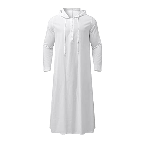 Alalaso Mens Muslim Thobe Kaftan Robe Saudi Arabic Middle East Islamic Long Gown Dress Long Sleeve Clothing Ramadan Jubbah - color: 1-white, size: X-Large