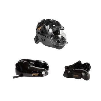 ProForce Lighting 5 Piece Sparring Gear Combo Set with Full Head face mask - color: black, size: adult med 8-8.5 shoes