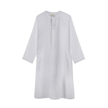 ITODA Embroidered Muslim Arabic Thobe Long Sleeve Kaftan Islamic Ramadan Prayer Robe - color: White