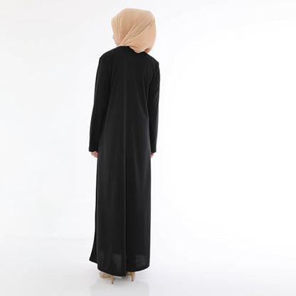 Women's Zipper Abaya Full Length Muslim Dress with Long Sleeves for Daily and Prayer Wear - color: Black, size: Small