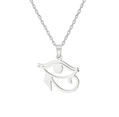 Ankh Cross Y Necklace Key of Life Eye of Horus Pendant Cartouche Long Chain Protection African Coptic Amulet Ancient Egyptian Religious Jewelry Gift for Women Men - color: Eye of Horus silver
