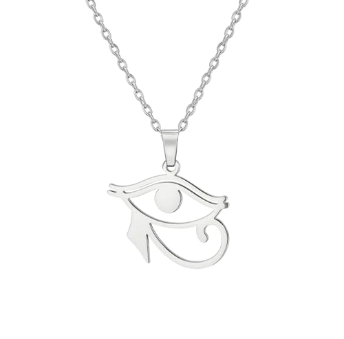 Ankh Cross Y Necklace Key of Life Eye of Horus Pendant Cartouche Long Chain Protection African Coptic Amulet Ancient Egyptian Religious Jewelry Gift for Women Men - color: Eye of Horus silver