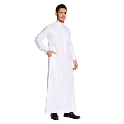 Saudi Style Arabic Thobe Men’s Arab Robe Men’s Muslim Clothes Ramadan Middle East Ethnic Clothes Cuff Sleeve Size 58 - size: Medium
