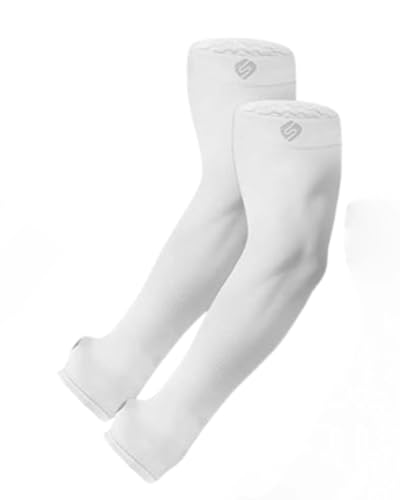 Arm Sleeves for Men Women UV Sun Protection Compression Arm Warmer Tattoo Cover Up, Sports Golf Cooling Sleeves - color: 1 Pair_white (Non-slip Design)