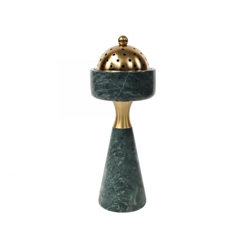 Sissi & yaya Marble Incense Burner with Brass Cover, 11 x 3.8 inches, Multi-Purpose Holder for Cones, Coils and Sticks (Green) - color: Green