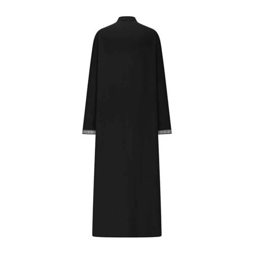 Mens Kaftan Thobe Side Split Long Sleeve Zipped Caftan Cotton Linen Hoodie Muslim Gown Casual Arabic Robe Kurta Tops - color: 08black, size: Medium