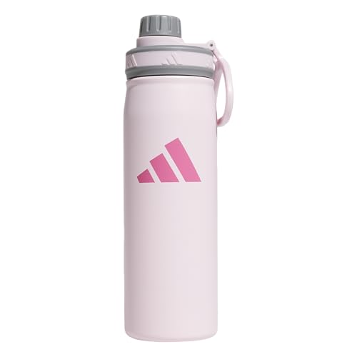adidas Stainless Steel Metal Water Bottle 20 oz (600 mL) Screw Cap - color: Clear Pink/Grey/Pink Fusion
