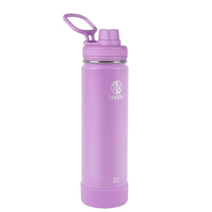 Takeya Actives Stainless Steel Water Bottle, Insulated Spout Lid, Keeps Drinks Cold 24 Hrs, Leakproof, Durable, Dishwasher Safe, Ideal for Gym, Travel, Fits Most Cup Holders, 22 oz/Lilac - color: Lilac, size: 22 Ounces