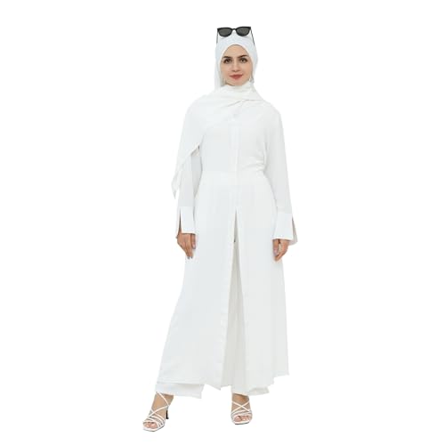 Abaya Dress for Women Muslim Modest Prayer Clothes 2pcs Dubai Cool Suit Arabic Daily Comfort Outfits(Long Top+Pants) - color: Whitea, size: X-Large-XX-Large