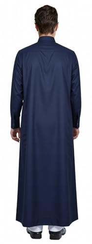 HOMELEX Men's Muslim Clothes Thobe Middle East Kaftan Saudi Arab Caftans Islamic Abaya Dress Dubai Robes - color: Blue-2, size: Small