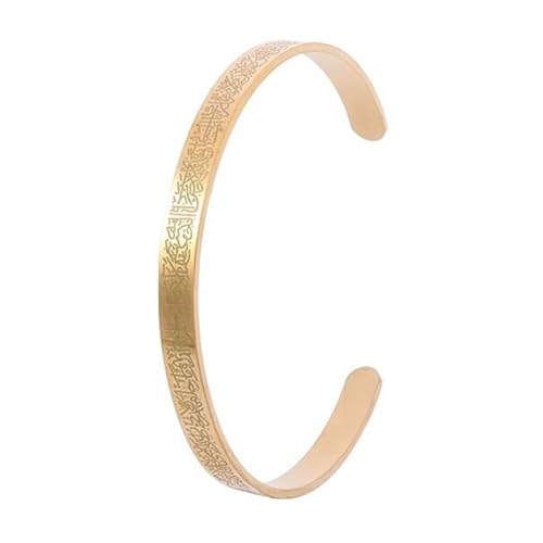 Islamic Bangle for Women Men,Islam Ayatul Kursi Quran Calligraphy Allah God Jewelry Arabic Bracelets Stainless Steel Cuff Bangle Amulet Gift Religious Bracelet Eid Ramadan Gifts for Him Her - color: Gold