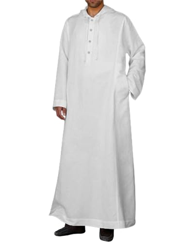YAOHUOLE Long Sleeve Kaftan Thobe Button down Men Thobe with Pocket Big and Tall Kaftan Muslim Men Thobe - color: White, size: XX-Large