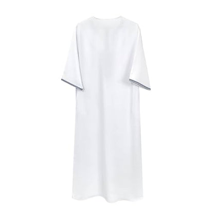 Men Arabic Thobe Short Sleeve Plus Size Loose Fit Embroidery Thobe with Pockets Long Abaya Muslim Kaftan Robe for - size: XX-Large