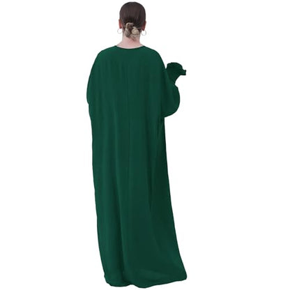 khalat Womens Muslim Prayer Dress Front Zipper Kaftan Islamic Robe Modest Solid Abayas for Women Muslim - color: Dark Green