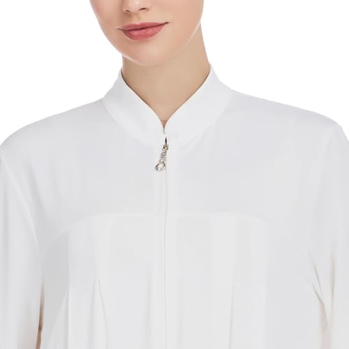 Women Muslim Casual Dress Islamic Maxi Robe Chest Zipper Abaya 1PC Soft Muslim Abaya Eid Kaftan Robe Classic Dress - color: Whitea, size: Large