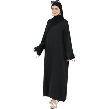 Women 1PC Abaya Dress Simple Kaftan Eid Dress for Women Muslim Casual Robe Fashion Jilbab Dubai Travel Outfits - color: Black, size: Medium