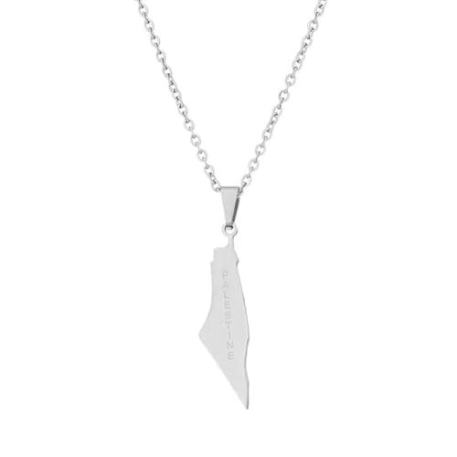 Palestine Necklace Palestine Map Pendant Necklace Stainless Steel Palestine Letter Map Necklace for Women Men Arabic National Jewelry - color: 02