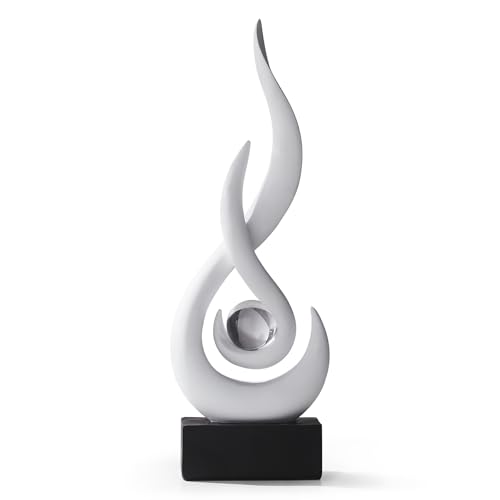 AWNR Modern White Sculpture Decor: Flame Statue with Glass Ball Resin Abstract Art Figurines Unique Centerpiece for Living Room TV Stand Coffee Table Office Decor - color: Big White Statue