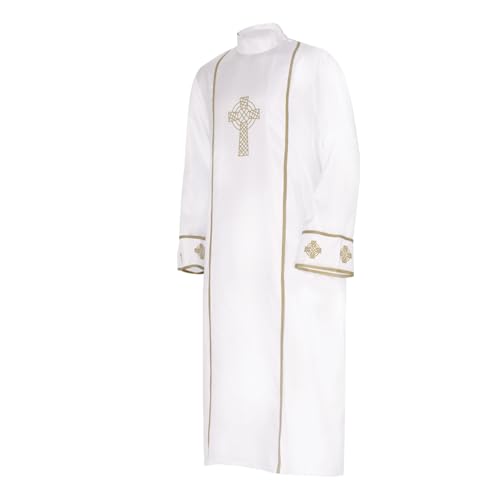 MIAOCOS Medieval Pastor Outfit Clergy White Robe Historical Priest Costume Church Plays Clergy Gown Hajj Eid - size: X-Large