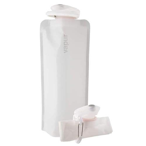 Vapur Collapsible Water Bottle with Carabiner - 34oz (1L), Whiteout - Flexible and Lightweight Water Bottle for Travel, Concert, Hiking, and Outdoor Adventures - BPA-Free, Dishwasher-Safe, Freezable - color: Whiteout