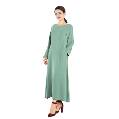 Women Abaya Muslim Dress Long Sleeve Modest Prayer Maxi Kaftan Islamic Clothes with Pockets - color: Light Green, size: X-Large