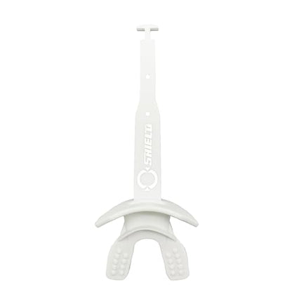 O Shield Striker Football Lip Guard with Permanent Strap | Football Lip Guard with Permanent Strap — Front Teeth, Lip, and Full Bite-Surface Coverage, No-Boil Ready Fit - color: White