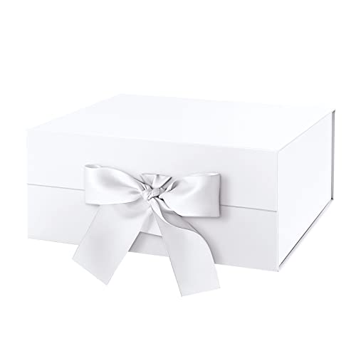 HAPPY POTATO White Magnetic Gift Box with Lid and Ribbon 9x6.5x3.8 Inch - color: White-Ribbon-9x6.5x3.8 Inches-Pack of 1