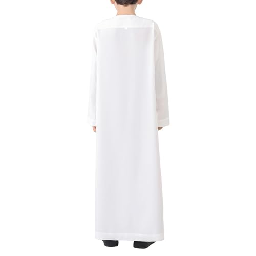Kids Arabic Thobes for Boys Muslim Thobe Long Sleeve Kaftan Islamic Prayer Dress Kids Dubai Robe Burkas Ramadan Eid Outfit - color: White, size: 7-8 Years