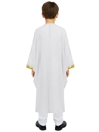 Kids Boys Muslim Thobe Satin Loose Kaftan Robes Long Sleeve Prayer Dress for Ramadan Eid Celebrations - color: White, size: 16 Years
