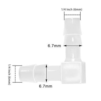 Plastic 1/4” Hose ID 90 Degree Elbow Barb Fitting, 6 Pcs Equal Barbed Joint Splicer Mender Adapter Union Adapter for Boat Aquarium - size: 1/4 Inch