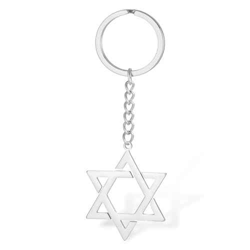 VASSAGO Star of David Keychain for Women Men Jewish Star Menorah Keyring - color: Silver 2