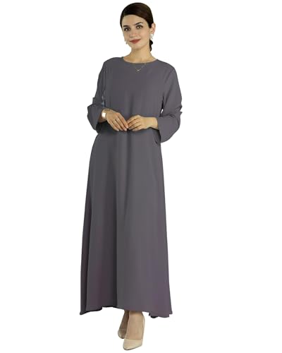 Solid Color Women Abaya Modest Muslim Prayer Robe Long Sleeve Dubai Maxi Dress Islamic Lightweight Dress - color: Dark Gray, size: Small