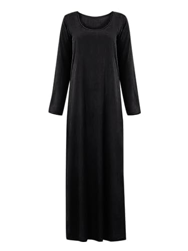 Womens Muslim Abayas Maxi Dress One Piece Long Sleeve Islamic Prayer Dresses Robe Arabian Kaftan - color: Black, size: XX-Large-3X-Large