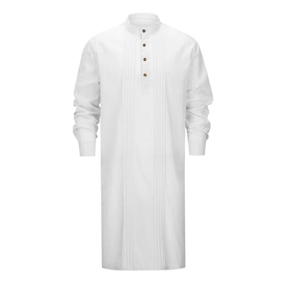 Men’s Thobe Muslim Islamic Robe Kaftan Long Sleeve Arabic Jubba Side Split Henley Neck Cotton Dress A17 - color: White, size: 3X-Large