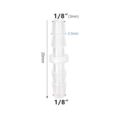 Quickun Plastic Hose Barb Fitting, 1/8" x 1/8" Barbed Splicer Mender Joint Adapter Union Fitting (Pack of 5) - size: 1/8 Inch