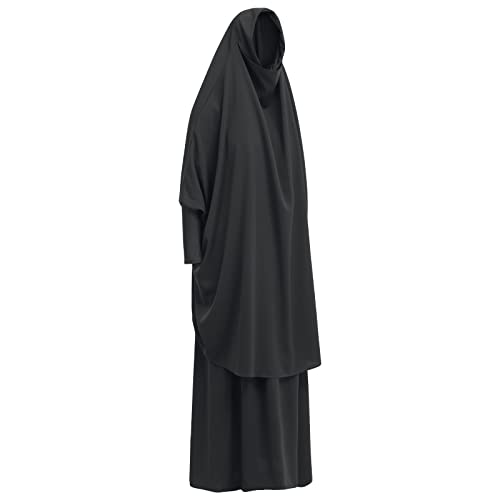 Prayer Clothes for Muslim Women Islamic Abaya Suit Maxi Skirt + Khimar Hijab 2pcss Burka Jilbab Kaftan - color: Black
