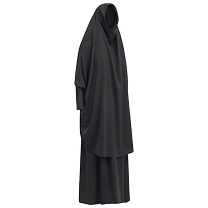Prayer Clothes for Muslim Women Islamic Abaya Suit Maxi Skirt + Khimar Hijab 2pcss Burka Jilbab Kaftan - color: Black