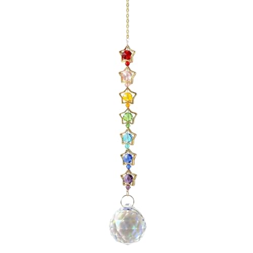 Colorful Crystal car Mirror Hanging Accessories，Car Charm，Rear View Mirror Hanging Decors， Gifts for Women (Pentagram) - color: Pentagram