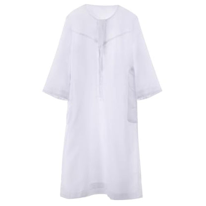 ITODA Embroidered Muslim Arabic Thobe Long Sleeve Kaftan Islamic Ramadan Prayer Robe - color: White-3