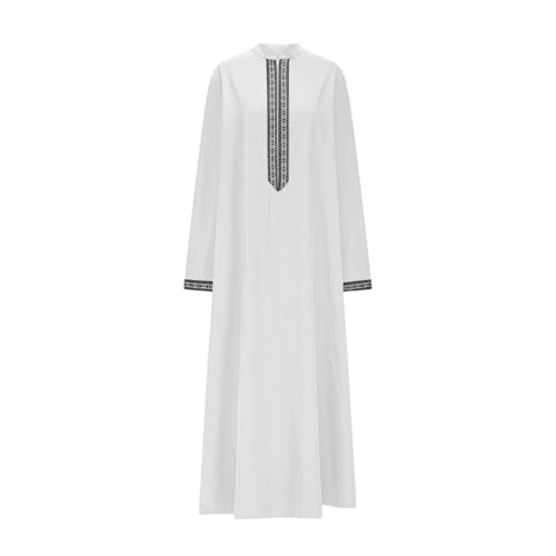 Mens Kaftan Thobe Side Split Long Sleeve Zipped Caftan Cotton Linen Hoodie Muslim Gown Casual Arabic Robe Kurta Tops - color: 06white, size: 3X-Large