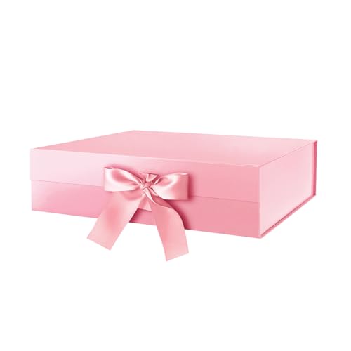 HAPPY POTATO Large Gift Box with Lid 13.5x9x4.1 Inches, Pink Gift Boxes with Ribbon, Bridesmaid Proposal, Magnetic Gift Box for presents (Glossy Pink) - color: Pink-13.5x9x4.1 Inches-Pack of 1