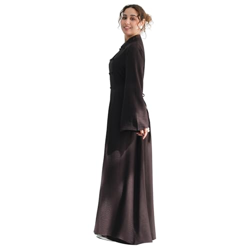 2PCS Women Muslim Abaya Dress Stand Collar Full Coverage Cardigan Dress Set - color: Coffee, size: X-Large