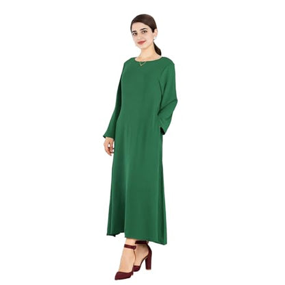 Women Abaya Muslim Dress Long Sleeve Modest Prayer Maxi Kaftan Islamic Clothes with Pockets - color: Dark Green, size: Medium