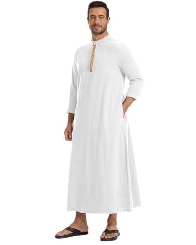 YAOHUOLE Arabic Thobe for Men Muslim Caftan Thobe Arabic Thobe - color: White, size: Large
