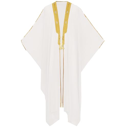 Boys Robe Islamic Muslim Clothes Kimono Loose Abaya Dresses Long Sleeve Embroidered Chiffon Kaftan Cardigan Casual Dubai Thobe - color: White