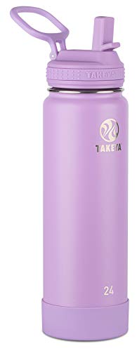Takeya 24 oz Actives Stainless Steel Water Bottle with Straw Lid – Leakproof, Double-Wall Insulated, Keeps Drinks Cold 24 hrs/Hot 12 hrs, BPA-Free, Powder-Coated, Gym & Travel, Lilac - color: Lilac, size: 24 Ounces