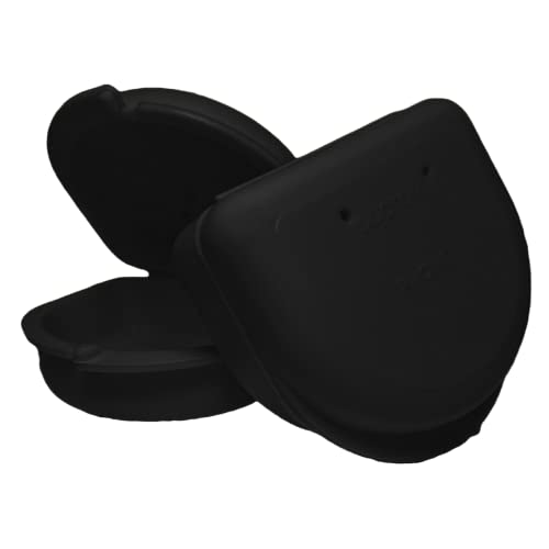 Dental Retainer Cases with Vent Holes, Black, 2 Ct | High-Impact Durable Plastic, Write on ID Labels, 1-1/4" Depth, Stores Retainers, Aligners, Mouthguards, and Night Guards - color: Black